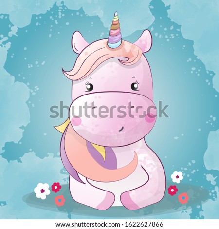 Cute little unicorn painted in watercolor