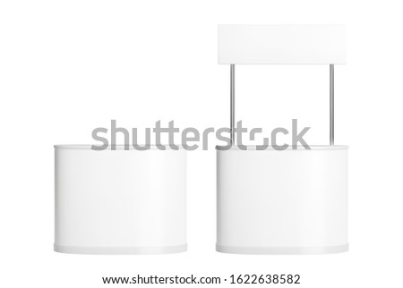 Promotion counter mockup. Isolated vector retail trade stand. White pos Royalty-Free Stock Photo #1622638582