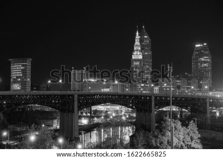 A beautiful black and white cityscape of cleveland