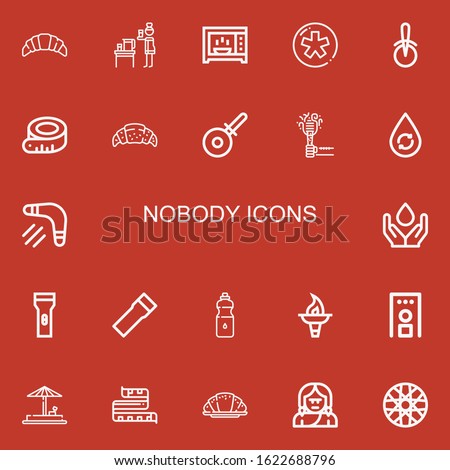 Editable 22 nobody icons for web and mobile. Set of nobody included icons line Croissant, Water, Microwave, Diaspora, Pizza cutter, Measuring tape, Torch, Boomerang on red background