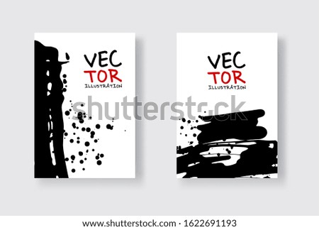 Black ink brush stroke on white background. Japanese style. Vector illustration of grunge wave stains.Vector brushes illustration.