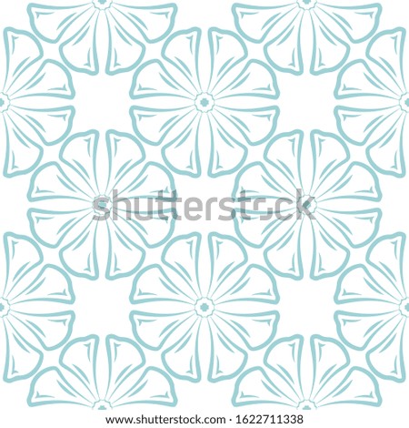 Floral blue seamless pattern on white background. Flowers design. Vector illustration