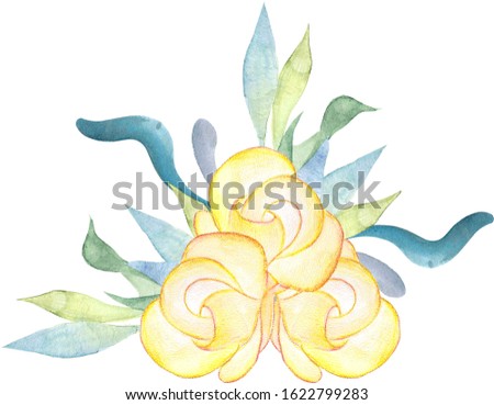 Watercolor Blue and yellow Flowers illustration set