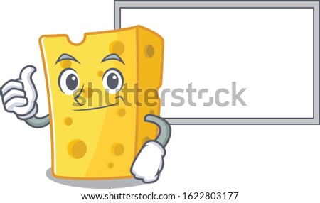Thumbs up of emmental cheese cartoon design with board