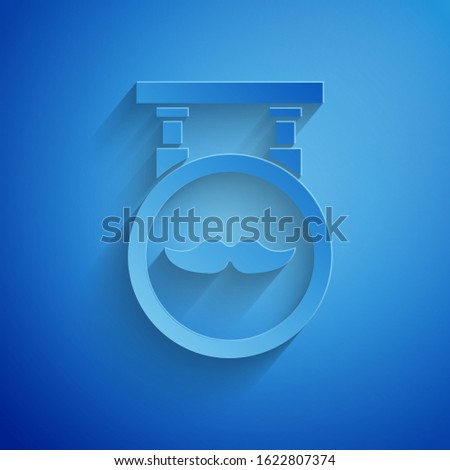 Paper cut Barbershop icon isolated on blue background. Hairdresser logo or signboard. Paper art style. Vector Illustration
