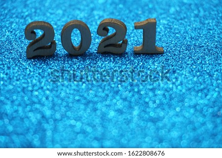 Happy New year 2021 with space copy on blue glitter background