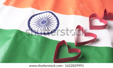 Tricolor flag of india with heart shape.Concept of republic day and independce day.