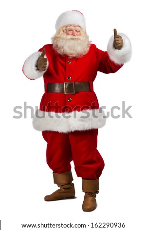 Santa Claus standing isolated on white background and thumbs up - full length portrait