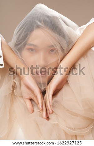 Pretty glamor woman cosmetics transparent fabric fashion