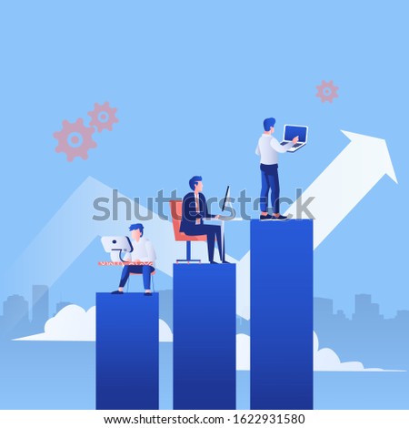 Business arrow concept with businessman  working with their  computer and laptop on the graph. grow chart up increase profit sales and investment vector