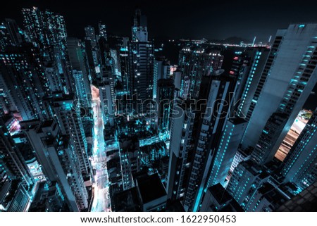 modern skyscraper city skyline at night, business district cityscape of HongKong -