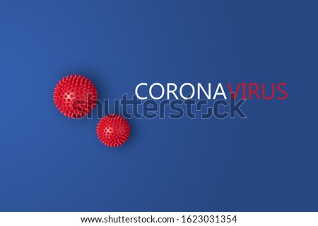 Abstract virus strain model of COVID-19 respiratory syndrome Coronavirus and Novel coronavirus 2019-nCoV with text on blue background. Virus Pandemic Protection Concept Royalty-Free Stock Photo #1623031354