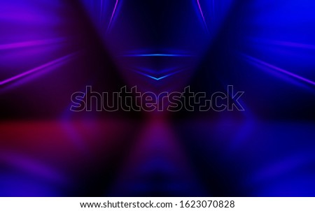 Abstract dark background with blue and pink neon glow. Neon light lines. Show empty stage background