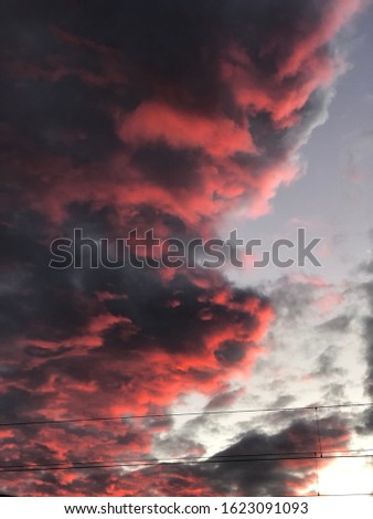 Breathtaking sunset with red light in the center of Lepzig, Germany 