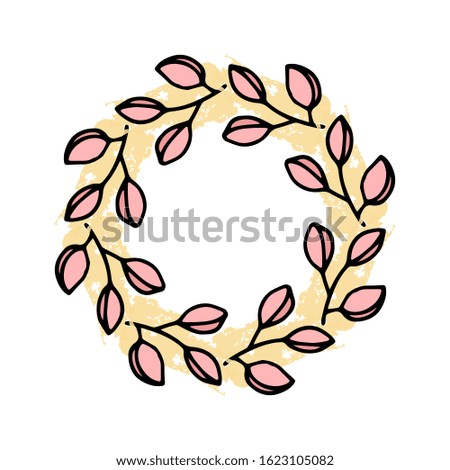 Colored vector illustration of floral frame. Rustic. Hand drawn simple line. Black stroke. Isolated on white background. Brush. Elegant and noble. Best for wedding design. Invitation. Copy space