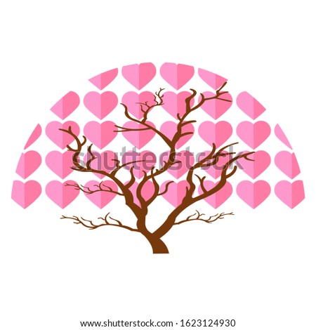 A festive tree with heart-shaped paper leaves. Vector illustration