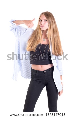 teenage girl posing isolated in white