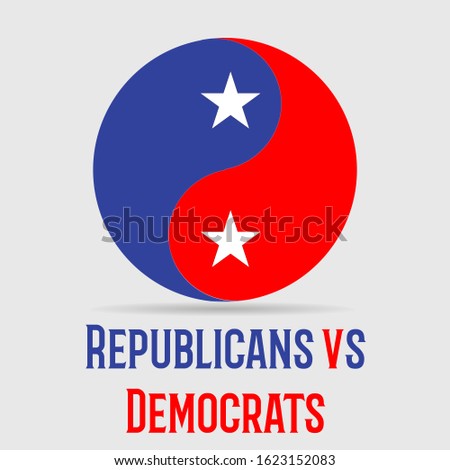 Political circle with colors of republicans and democrates