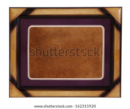Decorative wooden photo frame isolated on white background. Closeup.