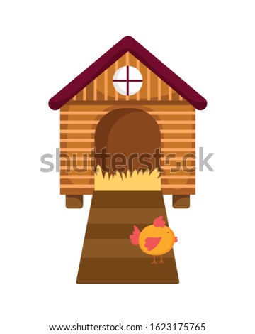 chicken in wooden house farm animal cartoon vector illustration Royalty-Free Stock Photo #1623175765
