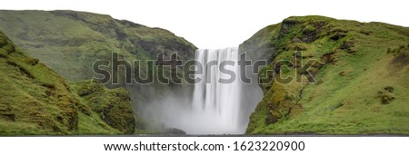 Skógafoss waterfall (Iceland) isolated on white background