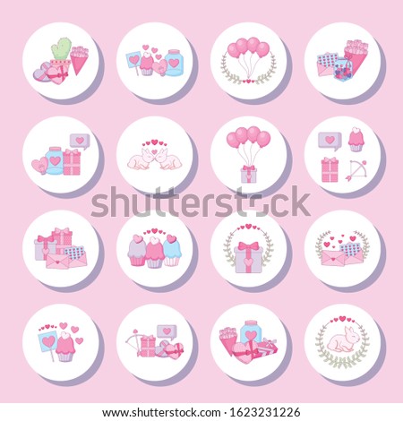 Icon set design of Love happy valentines day wedding passion romantic decoration and marriage theme Vector illustration