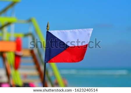 Beautiful National Flag of Czech Republic on Tropical Beach