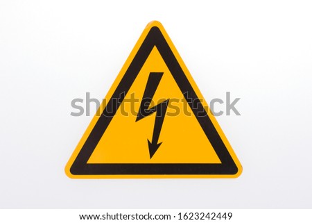 Warning sign High voltage yellow triangle isolated on white