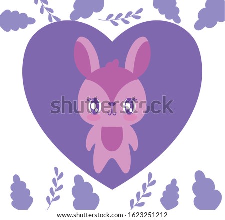 Rabbit cartoon heart and leaves design of love passion romantic valentines day wedding decoration and marriage theme Vector illustration