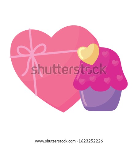 Heart gift and cupcake design of love passion romantic valentines day wedding decoration and marriage theme Vector illustration