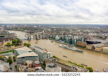 Aerial view of London with London Bridge upon Thames river, United Kingdom