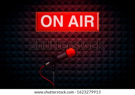 Professional microphone and on air sign Royalty-Free Stock Photo #1623279913