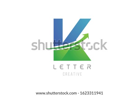 green blue swoosh arrow letter alphabet K for company logo icon design. Usable for a logotype or business
