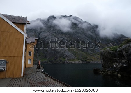 Nusfjord village. typical norwegian fishermen cabin. famous tourist village in lofoten islands and it is in unesco. moody pictures
