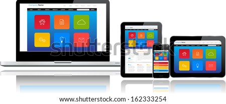This image is a vector file representing a responsive design concept on various media devices./Responsive Design Concept/Responsive Design Concept