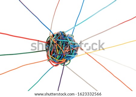 clew of multi-colored wires isolated on white