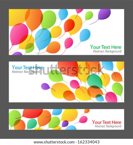 Set of holiday banners with colorful balloons, vector illustration 