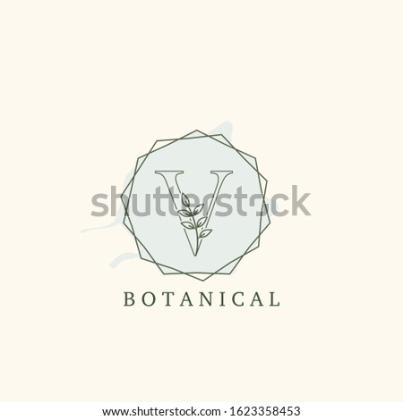 Botanical Leaf Initial V Letter Logo,  vector logo  design concept  hexagon geometric frame with initial letter logo icon for botany or nature business.