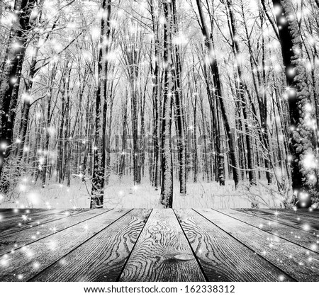 Christmas snow on the wood textured backgrounds. forest winter backgrounds