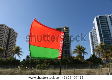 Beautiful National Flag of Belarus on Tropical Beach