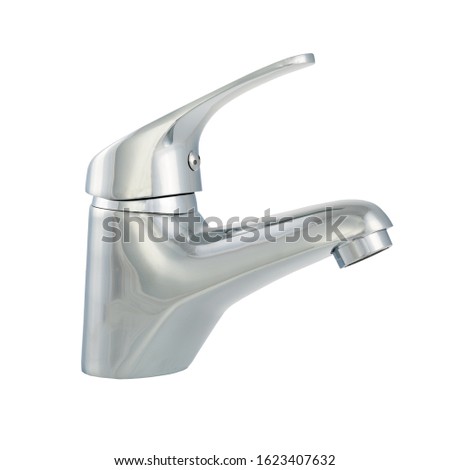 water tap, silver faucet isolated on white backdrop, stock photography