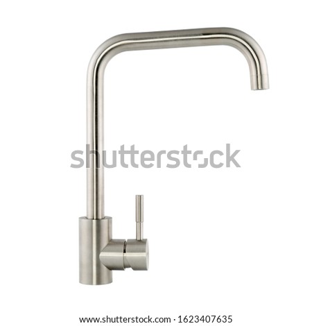water tap, silver faucet isolated on white backdrop, stock photography
