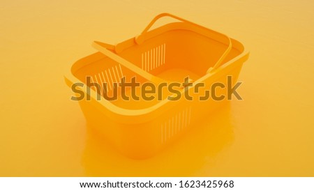 Plastic basket for food on yellow background. 3d illustration.