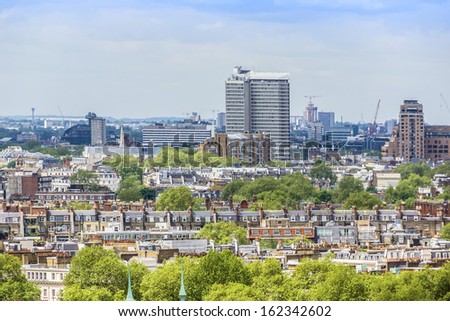 Aerial View of Roofs and Houses of London, UK.