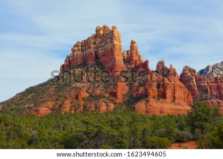 The spectacular afternoon colors of Sedona`s legendary Camel Head Rock sandstone formation. Royalty-Free Stock Photo #1623494605