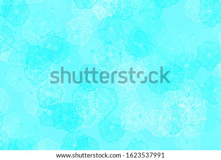 Light BLUE vector doodle texture with leaves. Abstract illustration with flowers in doodles style. Template for backgrounds of cell phones.