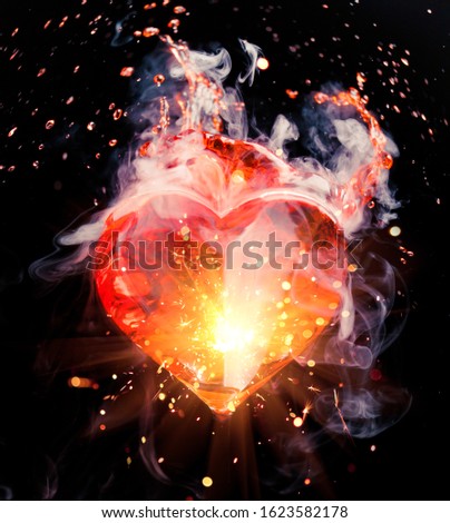 abstract red heart cocktail with splash, sparkles and smoke