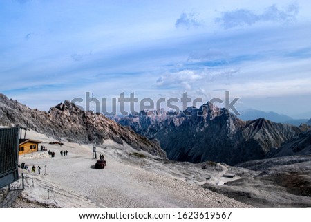 Panoramic landscape of the mountains at the top of the Zugspitze in Germany