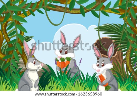 Rabbits in jungle scene illustration