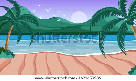 Nature scene with ocean and small hills illustration